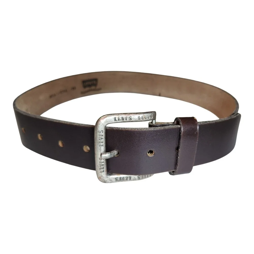 Vintage Levi's Leather Belt Brown 30 75 Made Italy Logo Buckle 1.5